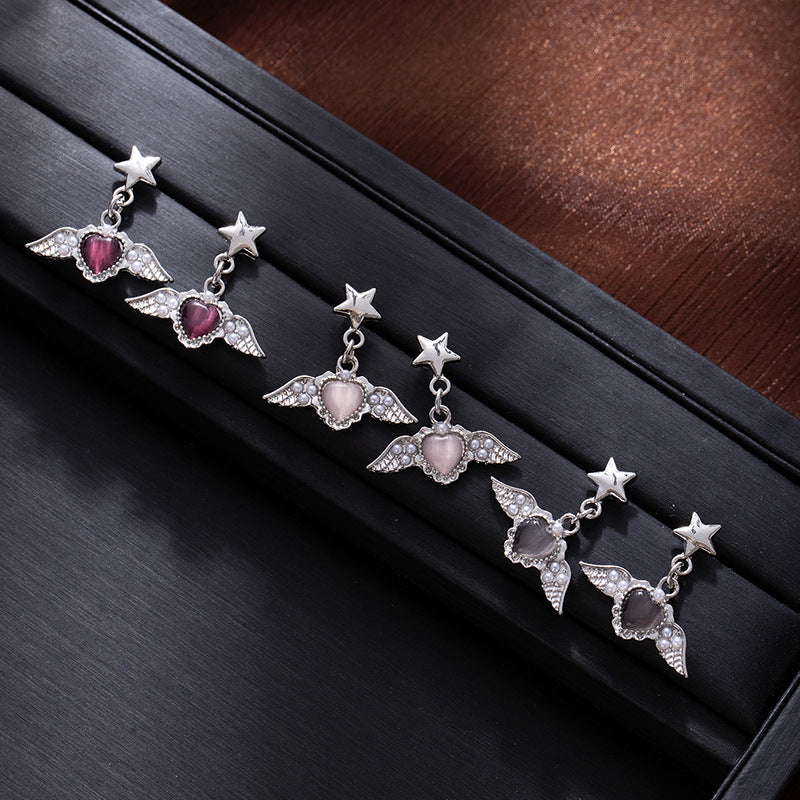 Wholesale Angel Wing Pearl Heart Earrings